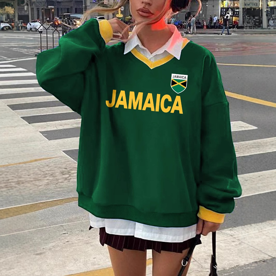 Felpa girocollo verde scuro autunno inverno stile americano con lettere di nicchia, slim e larga, da donna, stampa 3D_voghion.com