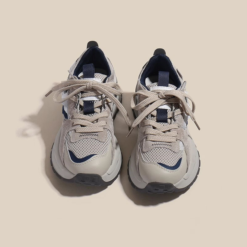 Qi Yan 2026 Spring and Autumn Retro Dad Shoes Versatile Thick-Soled Mesh Waffle Shoes Casual Sports Forrest Gump Shoes for Women