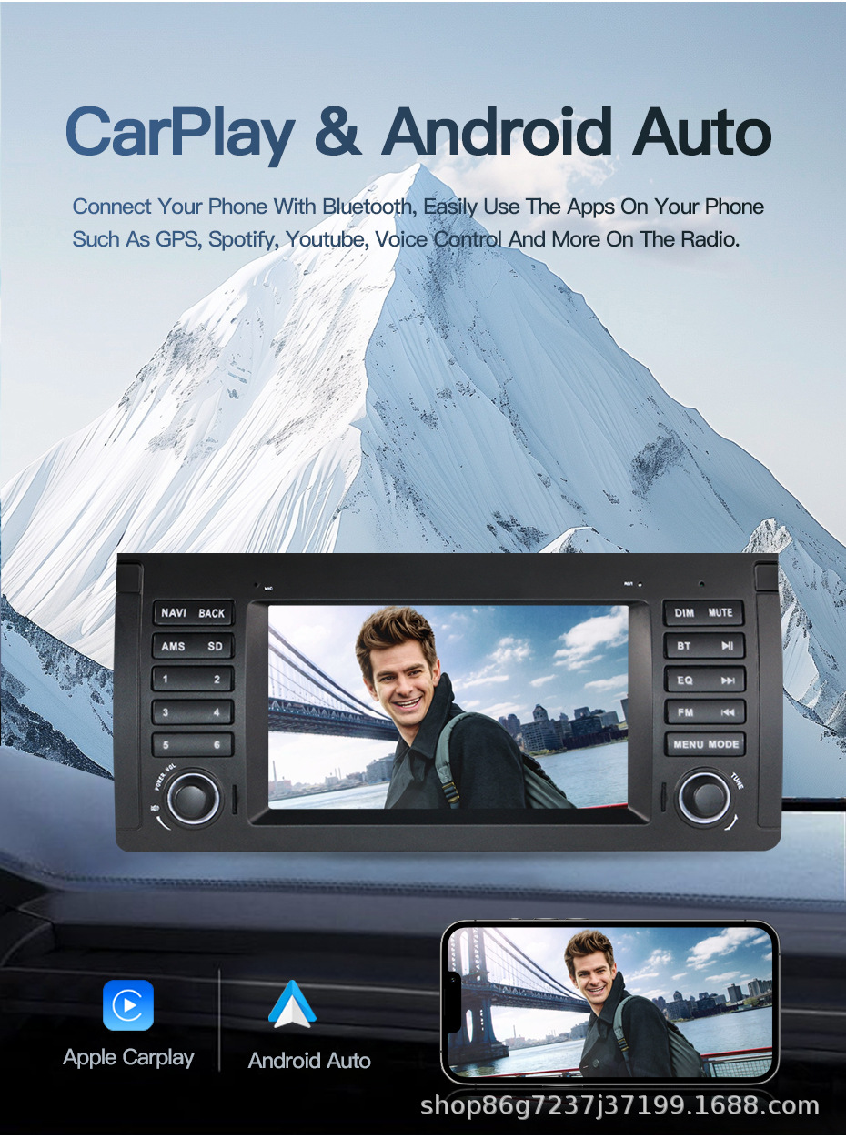 Suitable for BMW 5 Series E39 X5 E53 7inch Car-mounted central control large screen navigation reversing camera Bluetooth radio