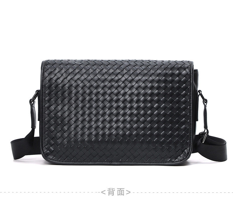 Túi đeo chéo nam da bò thật dệt bện, đeo vai, sức chứa lớn 29×11×17 cm — Màu đen da bò bện chi tiết 12