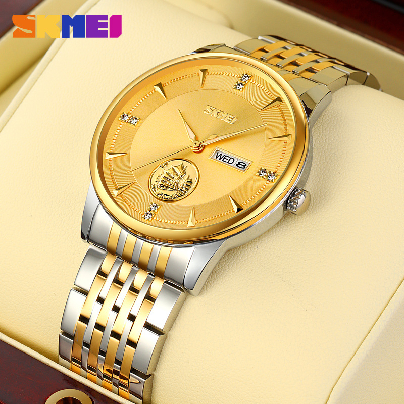 Momento Meimei oro hombre reloj de acero sólido reloj de negocios reloj de cuarzo impermeable comercio exterior transfronterizo al por mayor