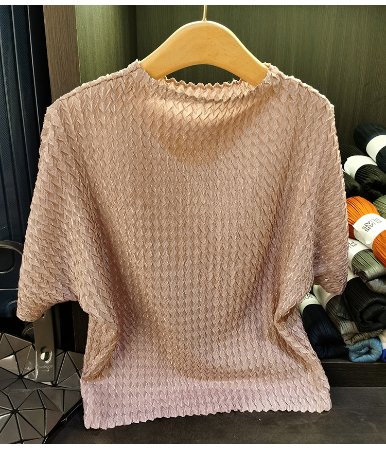 Áo thun nữ tay lỡ xếp ly sóng màu trơn rộng rãi suông dáng — Màu đen, Màu hồng, Màu trắng, Màu đỏ đậm chi tiết 26