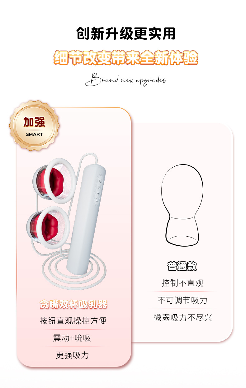 Double-Cup Breast Suction and Vibration Massager, Silicone Nipple Toy, Red — detail image 4