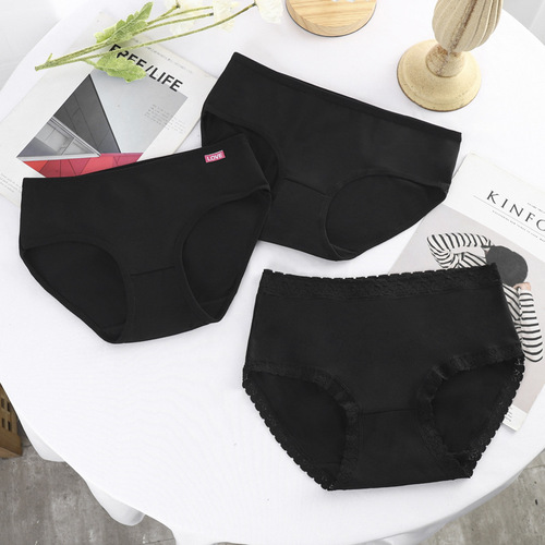 Japanese-style lady underwear for women, student version, Korean pure color breathable medium waist, youthful and cute, plus-size underwear