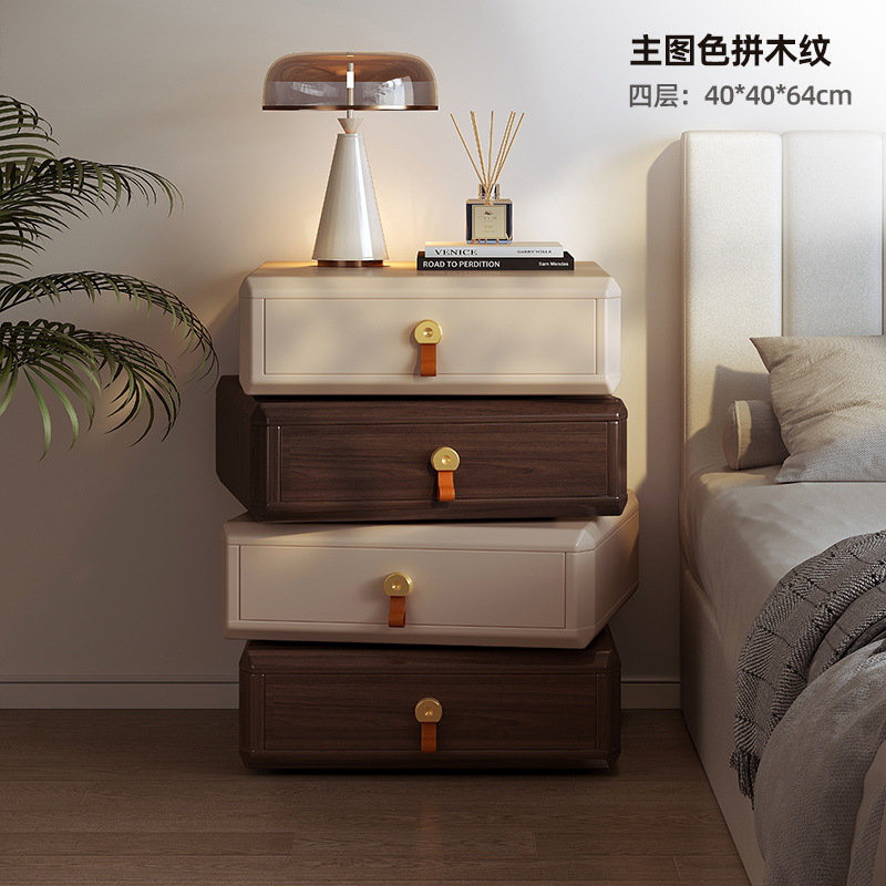 Mesita de noche giratoria creativa Mesita de noche de madera maciza de lujo ligera moderna 2024 nuevo armario de almacenamiento de dormitorio