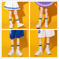 兒童彩虹襪子中高筒襪男女童韓版秋冬款日系高筒長襪學生條紋襪子