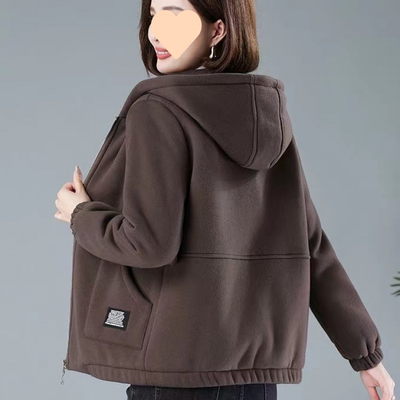 女士外套上衣新款外穿加绒加厚中老年妈妈冬装棉袄秋冬开衫卫衣女