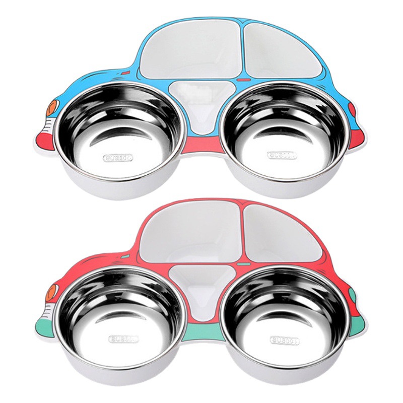 Placa de acero inoxidable 304 placa infantil traje de jardín de infantes de dibujos animados plato de comida rápida suplemento de comida para bebés Placa de rejilla Coche