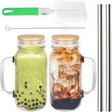 亚马逊现货24oz梅森杯带盖吸管饮料杯透明玻璃瓶冷饮杯子果汁空杯