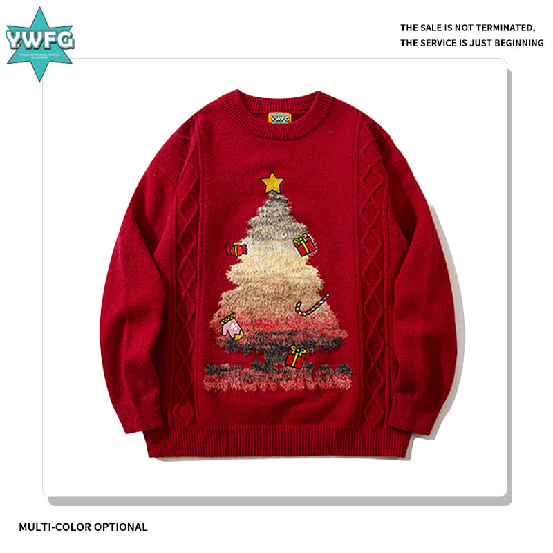 Herrenbekleidung Weihnachtsthema Pullover Paar tragen neutrale weibliche lose vielseitige Mode nationalen Trend Pullover männlich_voghion.com