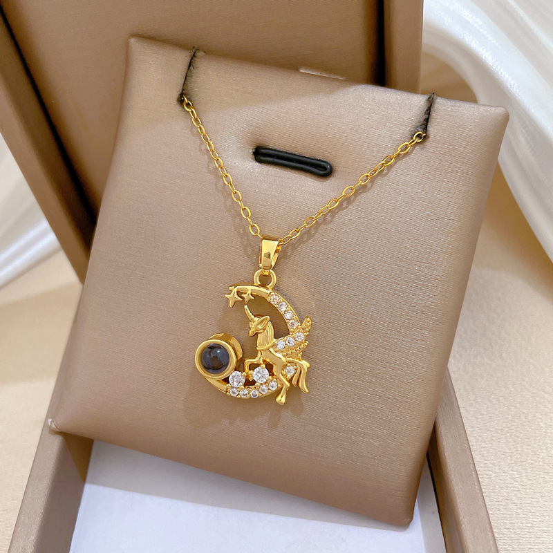 Pegasus Moon Projection Pendant Necklace Titanium Steel Jewellery_voghion.com