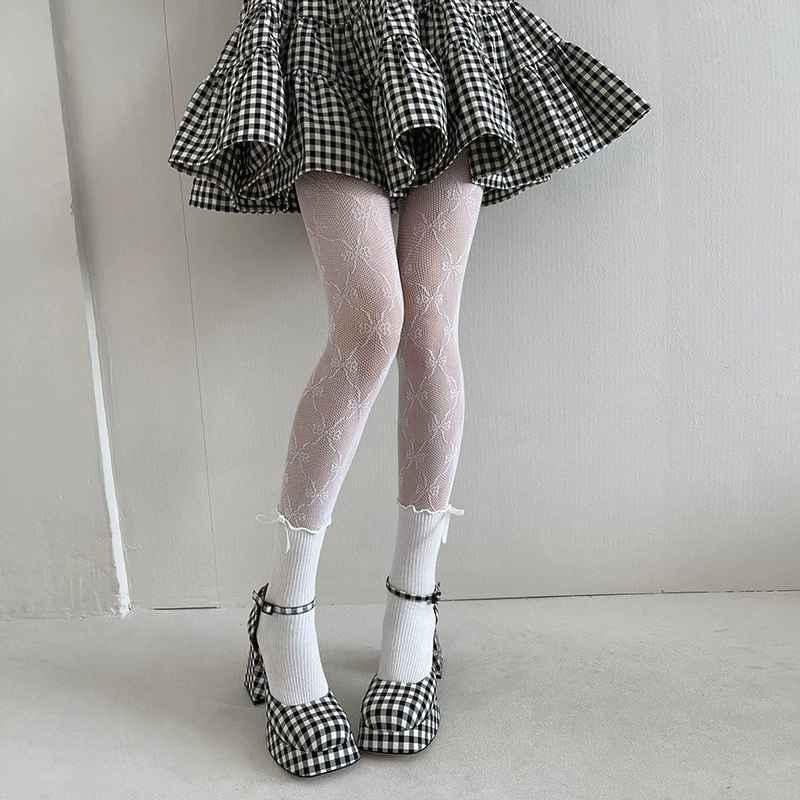 Туники женские кружевные лосины в японском стиле Lolita, тонкие колготки, one size (чёрные/белые)