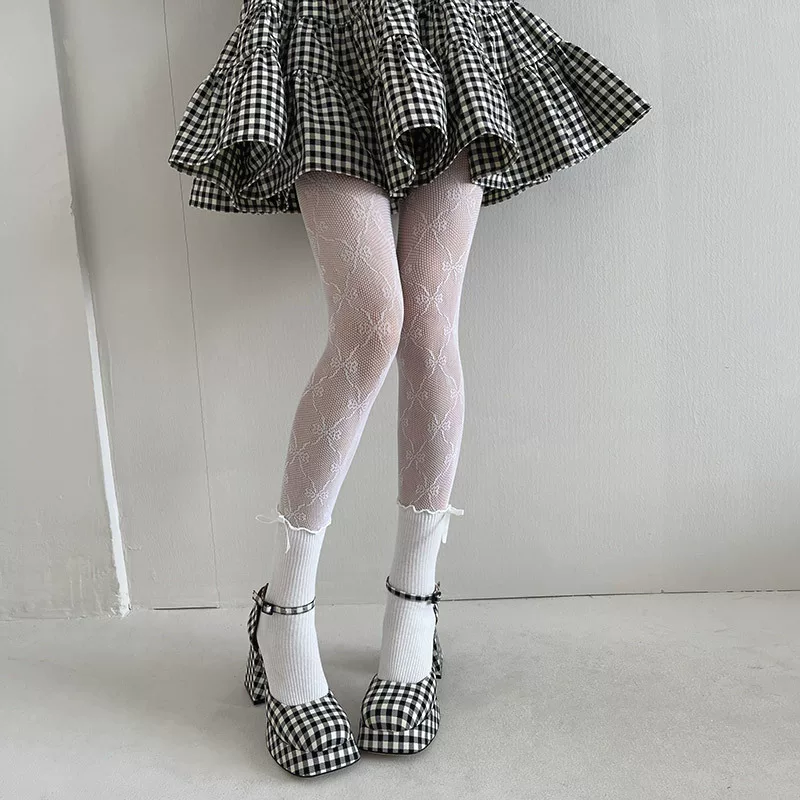 Туники женские кружевные лосины в японском стиле Lolita, тонкие колготки, one size (чёрные/белые)