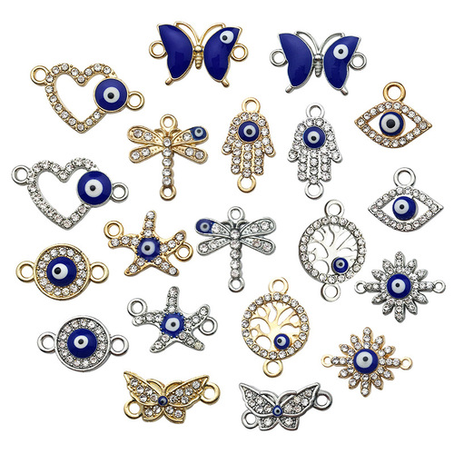 5pcs DIY evil eye pendant starfish butterfly double orifice connection diy bracelet necklace pendant jewelry accessories