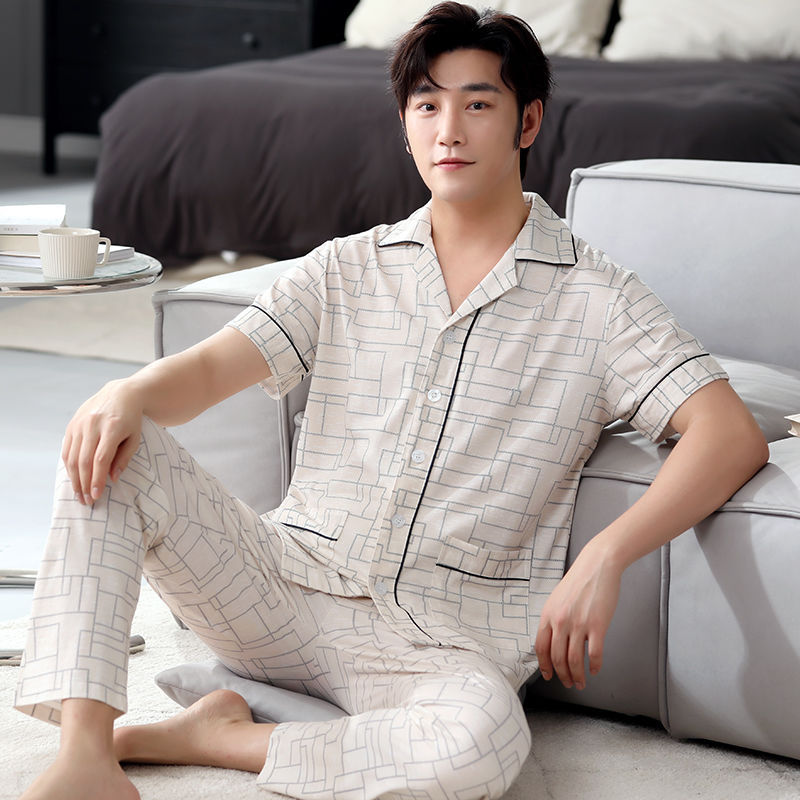 Pijamas de hombre verano 100% algodón pantalones de manga corta más el tamaño de los hombres de verano Delgado al aire libre homewear