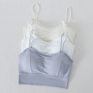Ice silk underwear women's anti-exposure white tube top beauty back one-piece thickened small chest push up thin strap vest bra