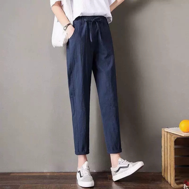 Imitation Cotton and Linen Nine-Point Harem Pants for Women, Korean Style Summer High-Waisted Loose Slimming Look Carrot Pants, Casual Straight-Leg Pants for Women Imitation Cotton and Linen Nine-Point Harem Pants for Women, Korean Style Summer High-Waisted Loose Slimming Look Carrot Pants, Casual Straight-Leg Pants for Women