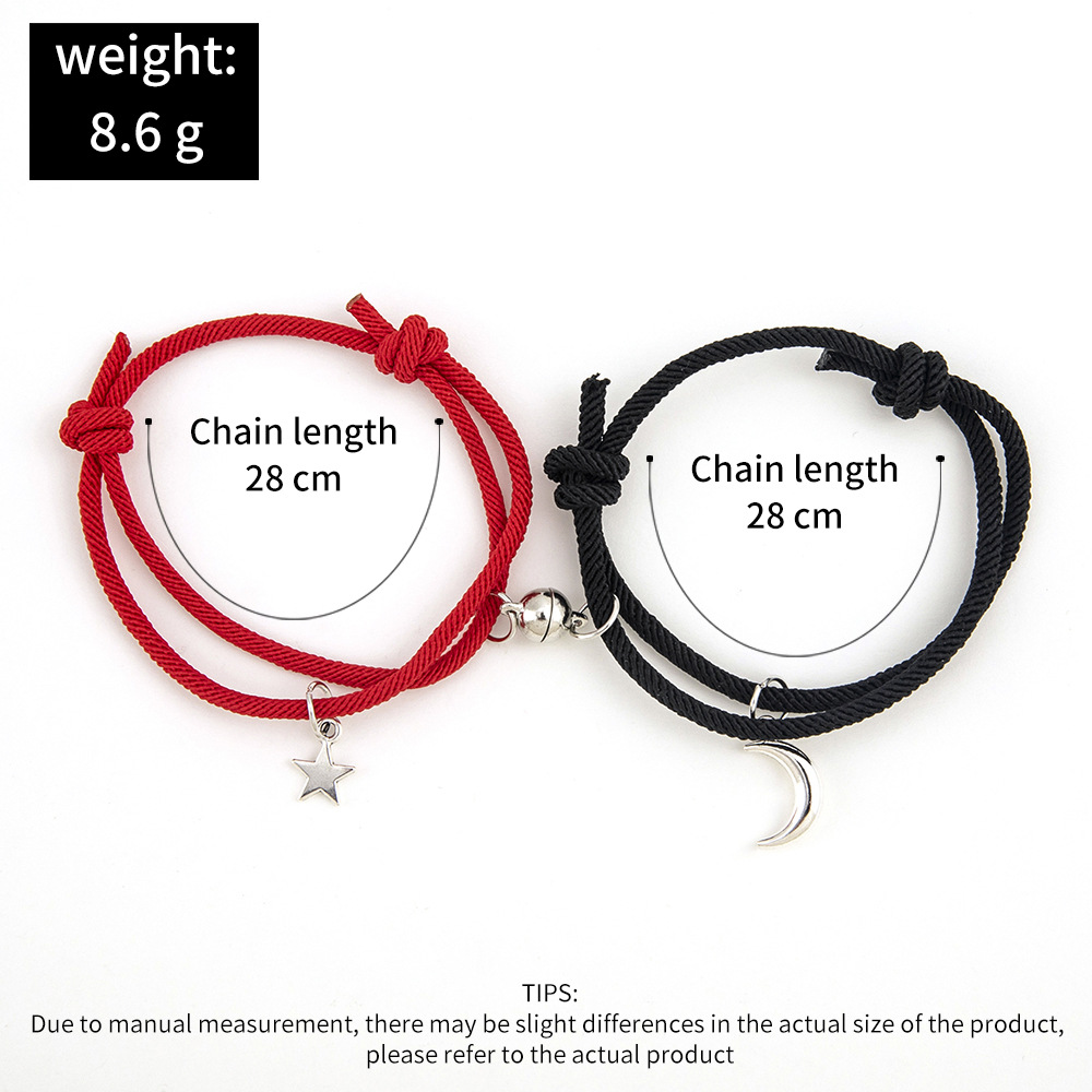 Foreign Ornament Simple Star Moon Couple Girlfriends Handmade Rope Adjustable Magnet Magnetic Bracelet display picture 7
