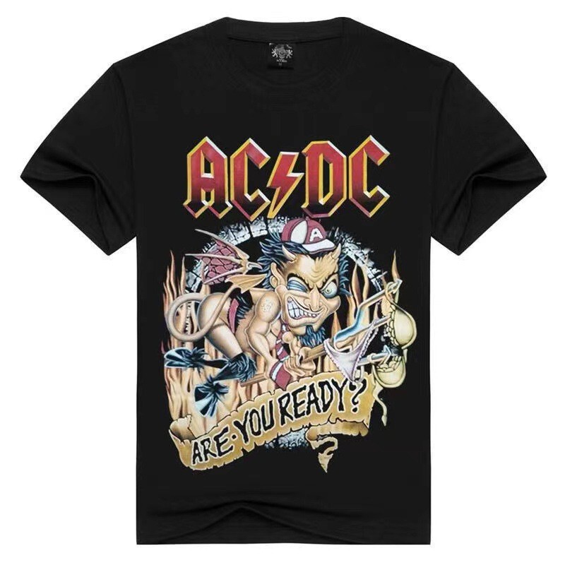 Rock band AC/DC short-sleeve T-shirt, Megadeth, Guns N' Roses, Metallica, simple and loose, Queen, round neck, men's Rock band AC/DC short-sleeve T-shirt, Megadeth, Guns N' Roses, Metallica, simple and loose, Queen, round neck, men's