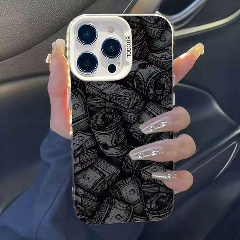El billete de dólar se aplica a la carcasa del teléfono móvil Apple 16Promax, carcasa de gas personalizada iPhone15/14/13 texto 12