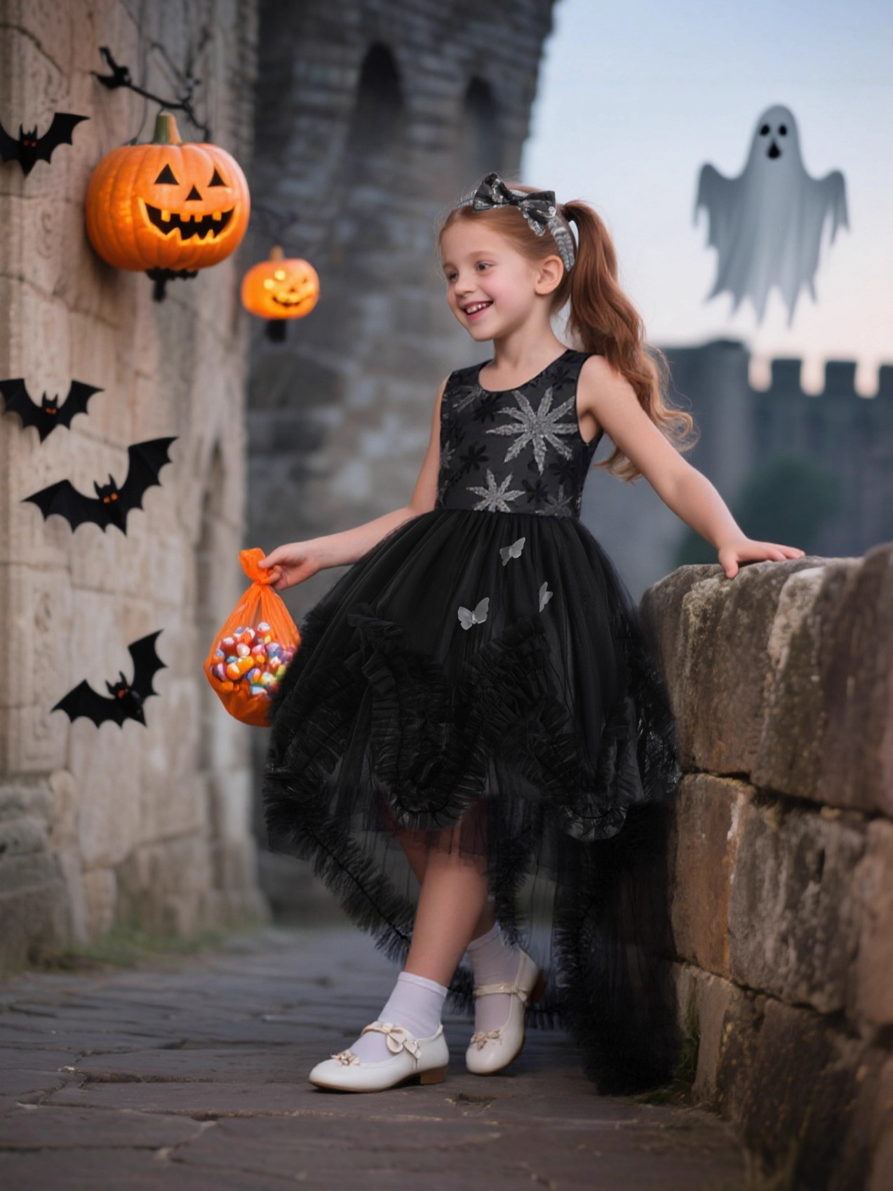 Nuevos vestidos de niñas transfronterizos vestidos de princesa de Halloween vestidos de malla vestidos de cola