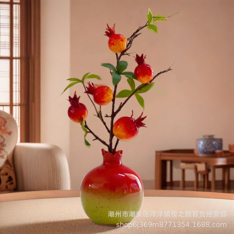 Chinese Pomegranate Vase Creative Ceramic Ornaments Flower-arranging Pomegranate Fruit Auspicious Meaning Gift Home Entrance Decorations