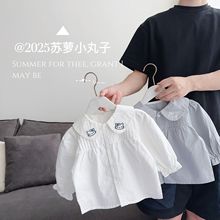 2025秋0-3岁女童小童宝宝洋气韩版卡通猫圆领长袖衬衫内搭上衣