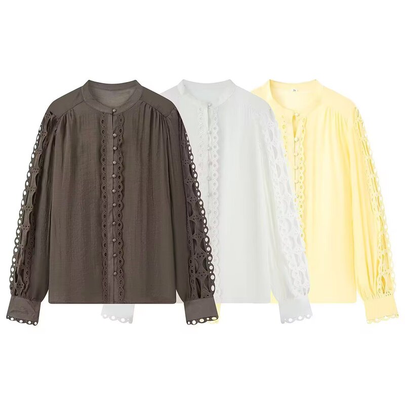 Pb&Za Women's Clothing 2026 Summer New Style French Casual Round Neck Loose Lace Trim Top 1303736