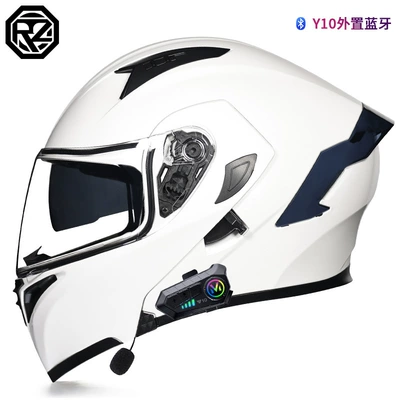 Seasons winter warm helmet, Motosiklet kaskı (dəbilqə) - pearl-white-with-transparent-y10-bluetooth-m