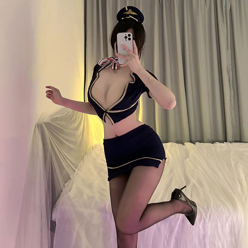 Online celebrity stewardess uniform temptation suit women's short top hip skirt sexy nightclub suit role playing women