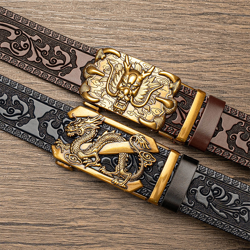 Nuovo modello di erba Tang Domineering intagliato da uomo automatico cintura con fibbia in rame con cintura personalizzata in rilievo a sei artigli di drago di vendita calda_voghion.com