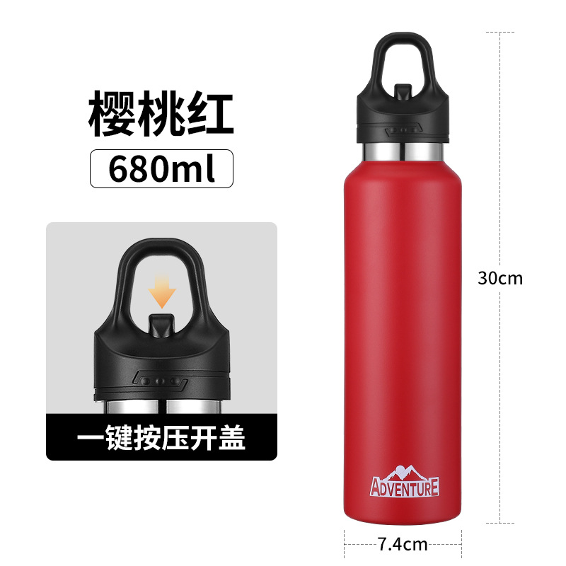 Taza termo rebotando con una mano, apertura con un botón, cubierta, deportes al aire libre de gran capacidad, bicicleta, montañismo, botella de agua portátil al por mayor