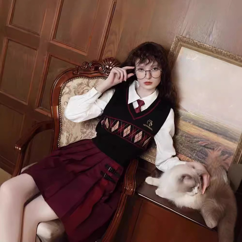 Harry Potter Joint JK Uniform College American Rhomboid Knitted Vest Student Sweater Autumn and Winter Top Slim Fit