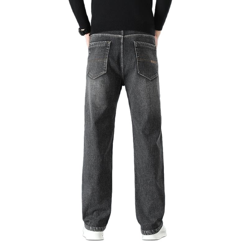 Americano simple invierno de terciopelo grueso jeans hombre nuevo azul gris suelto recto joven pantalones largos de piernas anchas