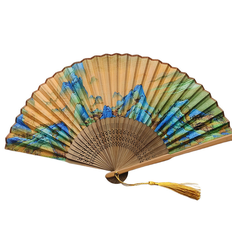 Ventilador plegable de estilo artístico pequeña tinta fresca Ventilador plegable de carácter chino hombres y mujeres ventilador de pareja sin corazón pequeño ventilador de 6 pulgadas para hombres pequeños al por mayor