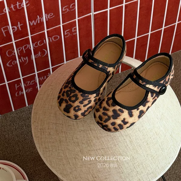Girls' Leopard Print Princess Shoes 2026 Autumn Retro Leopard Print Soft-Soled Shallow Versatile Dance Shoes for Kindergarten