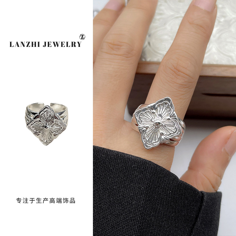 Anillo Abierto de Estilo Hip Hop 925 de Plata Gruesa Cubierta de Cobre Blanco