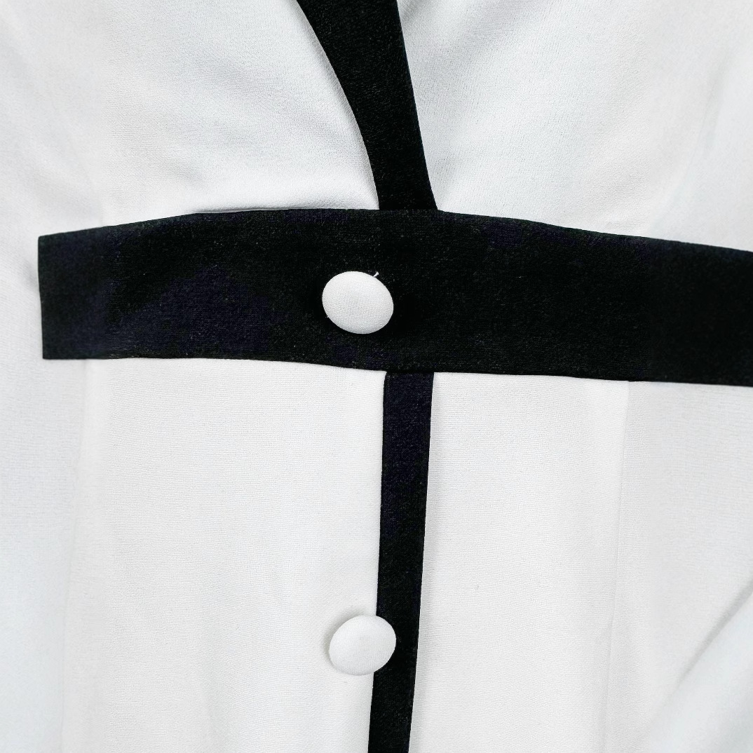 Women's Elegant Black White Contrast Blazer Midi Dress - V Neck Long Sleeve Waist Cinched A Line Work Office Formal Party Cocktail Dress_ecoleips.com
