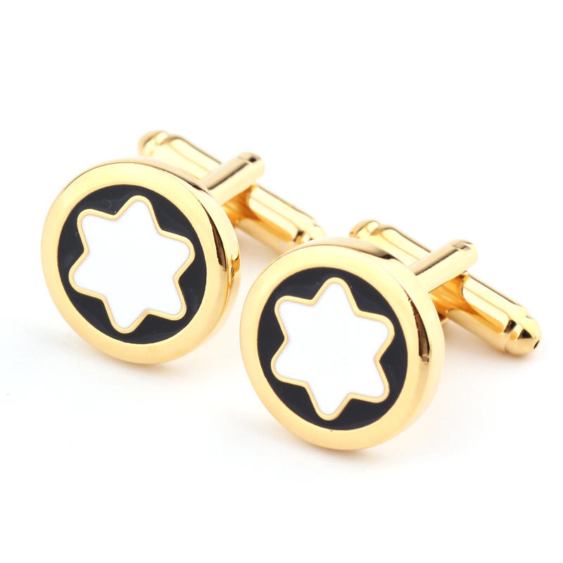Spot gold round hexagonal star cufflinks business men's French shirt cuffs cuff nails_voghion.com