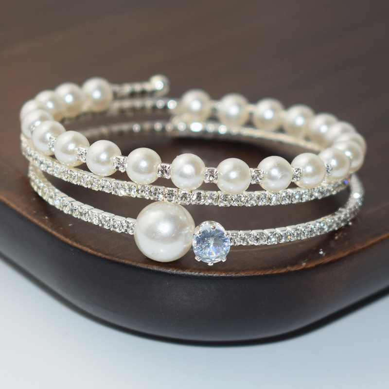 Cross-border wholesale Bridal Pearl Rhinestone zircon open winding bracelet gold and silver diamond bracelet women new 1187 Cross-border wholesale Bridal Pearl Rhinestone zircon open winding bracelet gold and silver diamond bracelet women new 1187
