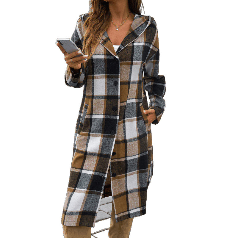 Casual, Loose, Color-Blocking Button-Down Hooded Jackets For Women's Wear In Autumn And Winter_ecoleips.com