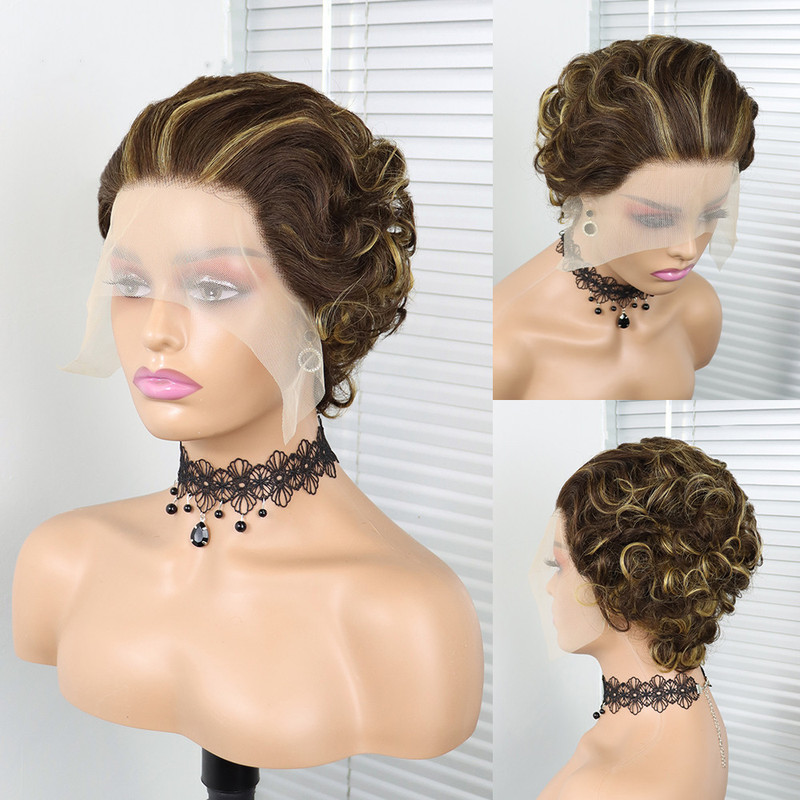 Curly Wig 13x 1 lace Pixie Cut Wig Human Hair Wig elf headgear