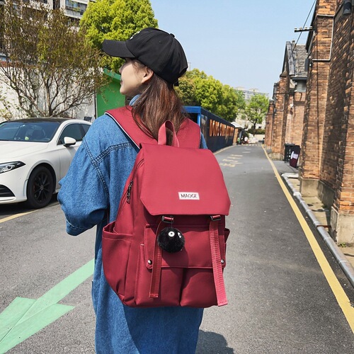 School bag for women  new Japanese style simple solid color clamshell student school bag casual versatile large capacity backpack
