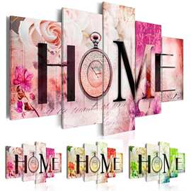 现代简约五联三色HOME画 喷绘画 创意沙发背景墙装饰画挂画油画