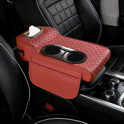 Armrest box pad, Car Armrest Box Booster Pad - high-and-low-water-cup-models-embossed-martha-red