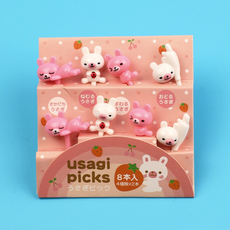 Cartoon japonés encantador tenedor de fruta transfronterizo venta caliente stick de fruta creativa decoración mini tenedor de fruta al por mayor