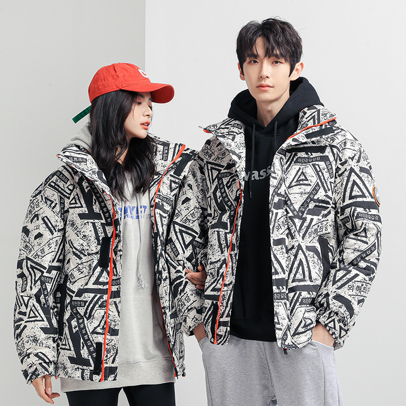 Men's Padded Jacket Geometric White Duck Down Winter Coat Warm_voghion.com
