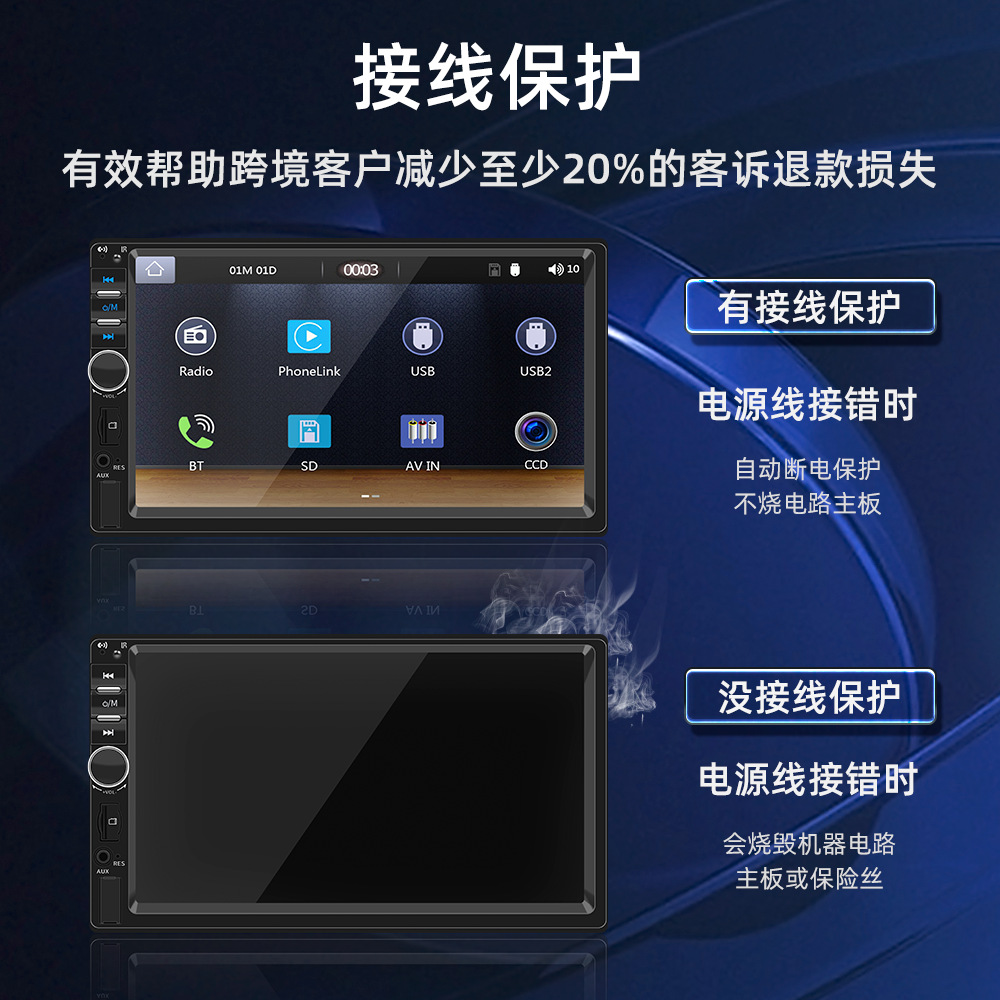 Reproductor MP5 para Auto de 7 Pulgadas con Bluetooth, Carplay, Pantalla de Control Central, Interconexión Auto-Máquina, Imagen de Reversa