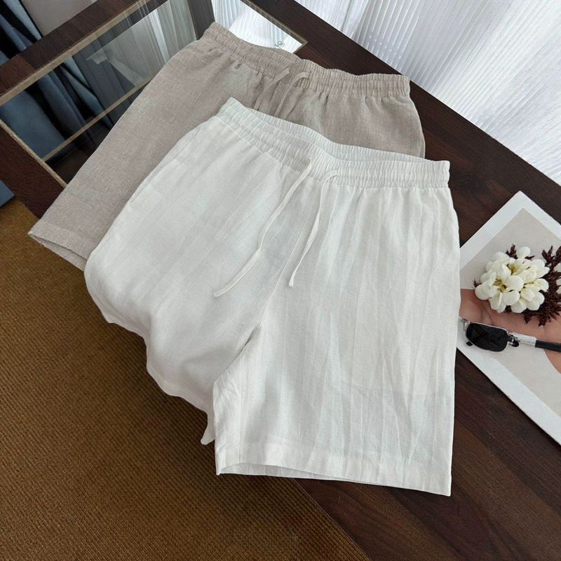 Summer Thin White Linen Shorts for Men, Breathable and Relaxed Beach Shorts, Old Money Style, Solid Color Casual Shorts