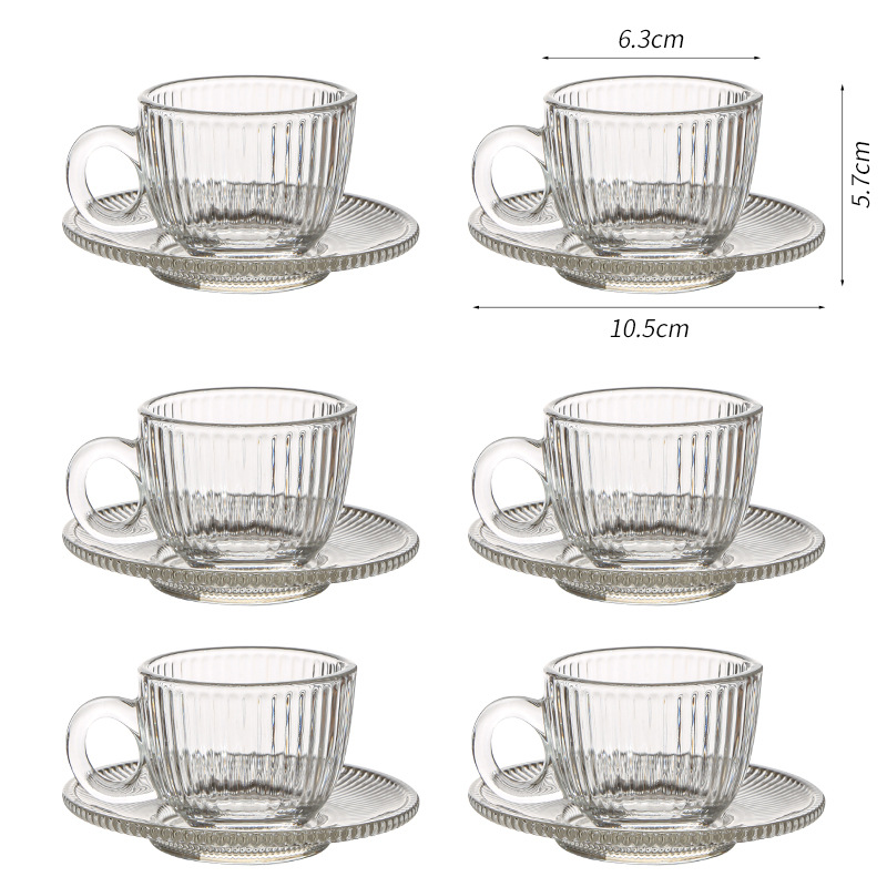 Juego de tazas y platillos de café de vidrio transfronterizo Taza de café con leche americana Taza de té transparente resistente al calor Taza de café de lujo europea